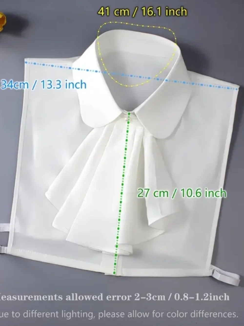 Detachable White Peter Pan Collar Bib with Pleated Jabot - Picture 2 of 5